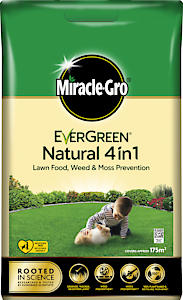 Miracle-Gro Natural 4 In1-Lawn Feed, Weed & Moss Preventor Lawn Fertiliser, 175 M2