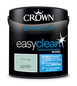 2.5L Crown Easyclean Bathroom Mid-Sheen Emulsion Multi Surface Paint €“ Soft Duck Egee