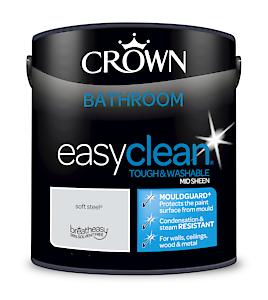 2.5L Crown Easyclean Bathroom Mid-Sheen Emulsion Multi Surface Paint €“ Soft Steel