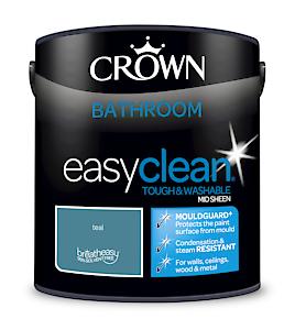 2.5L Crown Easyclean Bathroom Mid-Sheen Emulsion Multi Surface Paint With Mouldguard+ €“ Teal