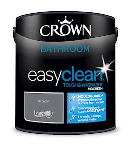 2.5L Crown Easyclean Bathroom Mid-Sheen Emulsion Multi Surface Paint With Mouldguard+ €“ Tin Bath