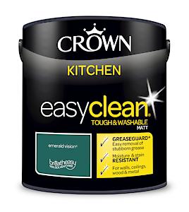 2.5L Crown Easyclean Kitchen Matt Emulsion Multi Surface Paint €“ Emerald Vision