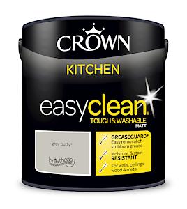 2.5L Crown Easyclean Kitchen Matt Emulsion Multi Surface Paint €“ Grey Putty