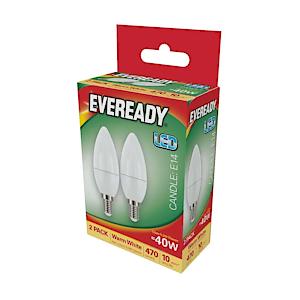 Eveready Warm White 40w LED Candles {2-Pack} E14, Thin Screw.