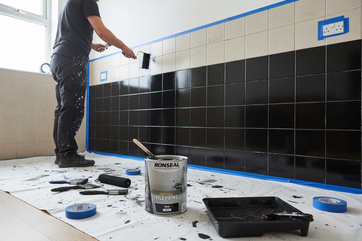 Ronseal One Coat Tile Paint Black Gloss | Mould Resistant | 1 x 750ml