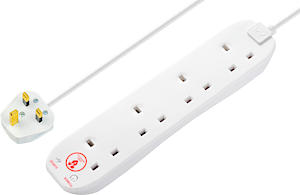 Masterplug Four Socket Power Surge Protected Extension Lead, 4 Metres, White