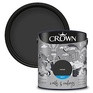 Crown 2.5L Breatheasy Matt Emulsion Paint For Walls & Ceilings - Rebel Black