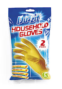Duzzit Gloves, Latex, Yellow, L (Pack Of 2)