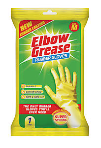 Elbow Grease Rubber Gloves Cotton Lined Extra Strong Non-Slip Size Medium,Yellow, 7.0 Gram