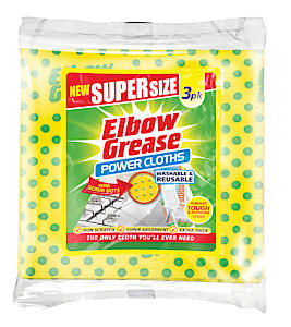 Elbow Grease Power Cloths With Scrub Dots Reusable Washable Extra Large Pack Of 3, Yellow