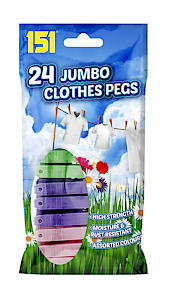Jumbo Multi Coloured All Weather Plastic Clothes Pegs 24pk