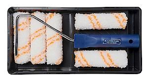 Hamilton For The Trade 7 Piece Medium Pile Paint Roller Set With Tray, 4", White/Orange/Blue