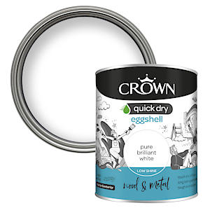 Crown Quick Dry Eggshell Paint Pure Brilliant White 2.5L, Wood & Metal, Interior Exterior
