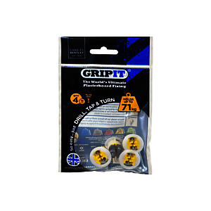 Gripit Yellow Plasterboard Fixings | Pack of 4 | Heavy Duty Plasterboard Fixings | Holds Up to 7