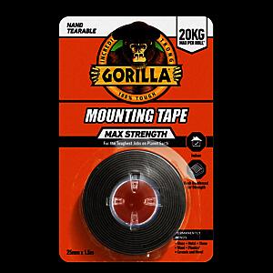 Gorilla Max Strength Indoor Mounting Tape, 25Mm X 1.5M