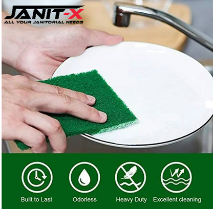 Janit-X Professional Use Large Kitchen Scourer Green 10 Pack