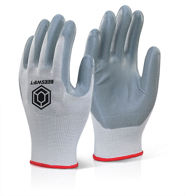 BEESWIFT NITRILE FOAM POLYESTER GLOVES - {ALL COLOURS / SIZES}