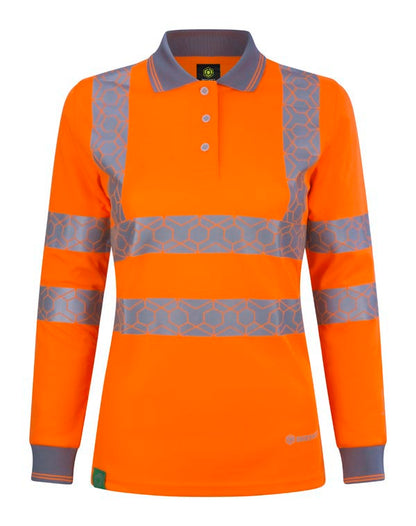 Ewear Recyclable Womens Hi Vis L/S Polo Shirt Orange ALL SIZES