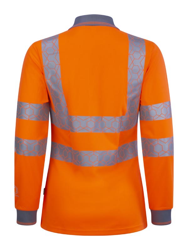 Ewear Recyclable Womens Hi Vis L/S Polo Shirt Orange ALL SIZES