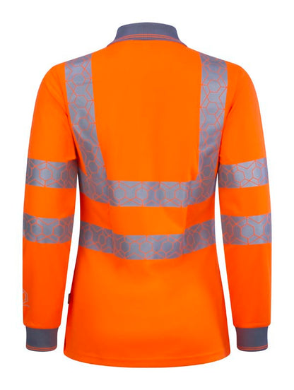 Ewear Recyclable Womens Hi Vis L/S Polo Shirt Orange ALL SIZES