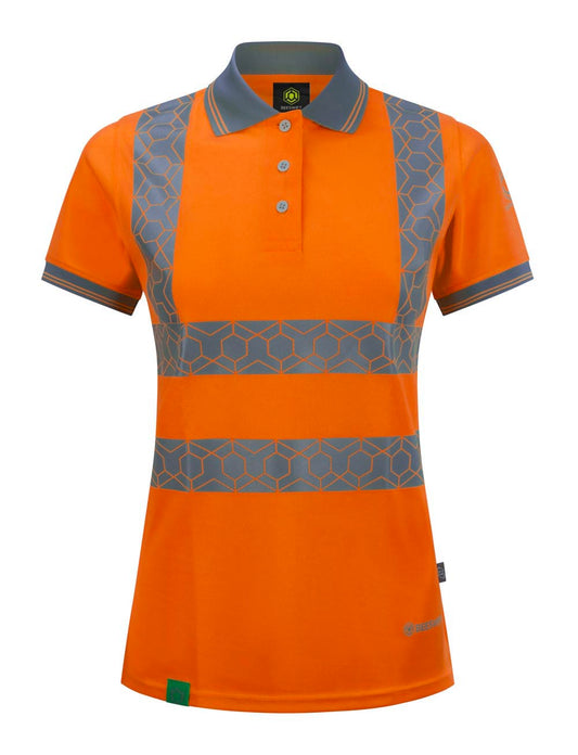 Ewear Recyclable Womens Hi Vis S/S Polo Shirt Orange ALL SIZES