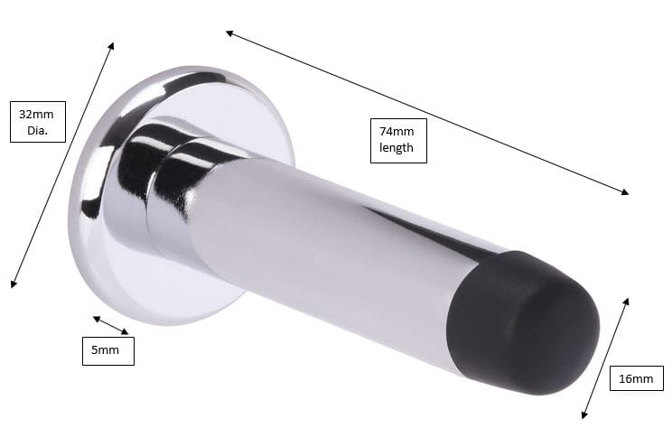 Securit S2986 CP Projection Door Stop 75mm, Chrome Silver
