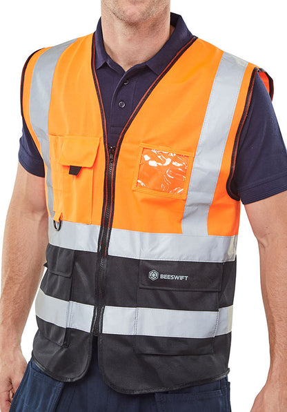 Two Tone Executive Waistcoat Orange/Black Small