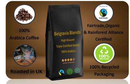 Belgravia High-Ground Blend Fairtrade Organic Coffee Beans 1kg (100% Arabica)