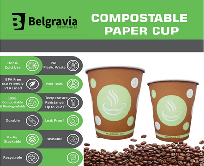 10oz Belgravia Biodegradable & Compostable  Single Walled Paper Cups - NWT FM SOLUTIONS