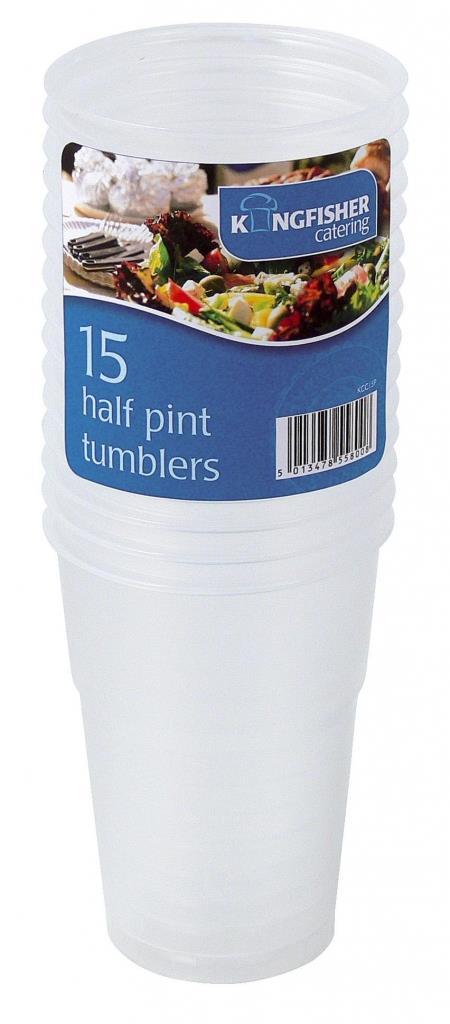 Pack Of 15 Disposable Half Pint 10Oz Clear Plastic Tumbler Glasses Outdoor Picnic Bbq