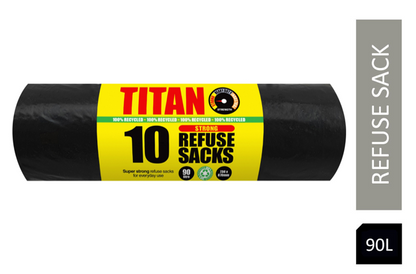 Titan Super Strong Refuse / Bin Sacks Large 90 Litre, 100% Recycled 10's