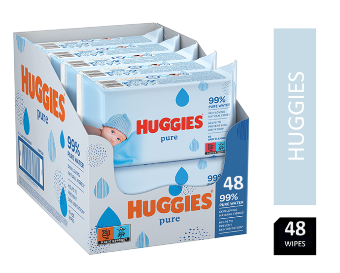 Huggies Pure Water Wipes 48's - Natural Wet Wipes 99% Pure Water