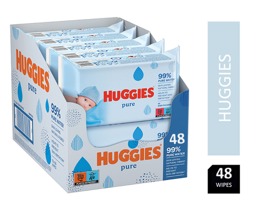 Huggies Pure Water Wipes 48's - Natural Wet Wipes 99% Pure Water