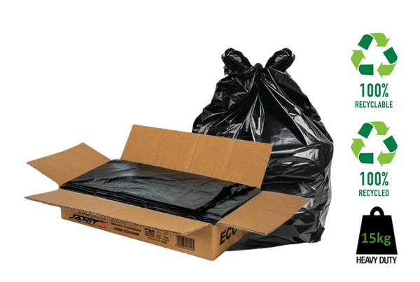 Janit-X Eco Black Refuse Sacks Bin Bags Heavy Duty 15kg CHSA (18x29x38) 200 Bags