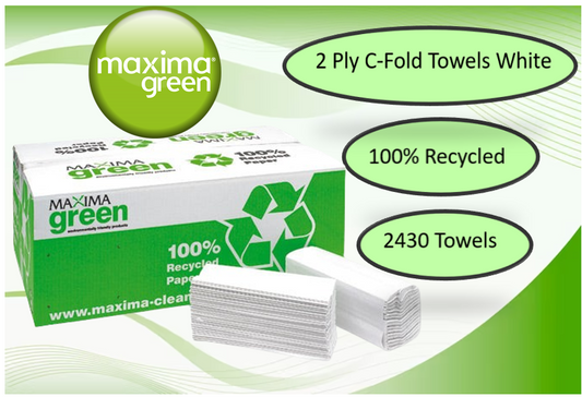 Maxima Green Two Ply C-Fold Hand Towels (MAX5052) White 15x160's