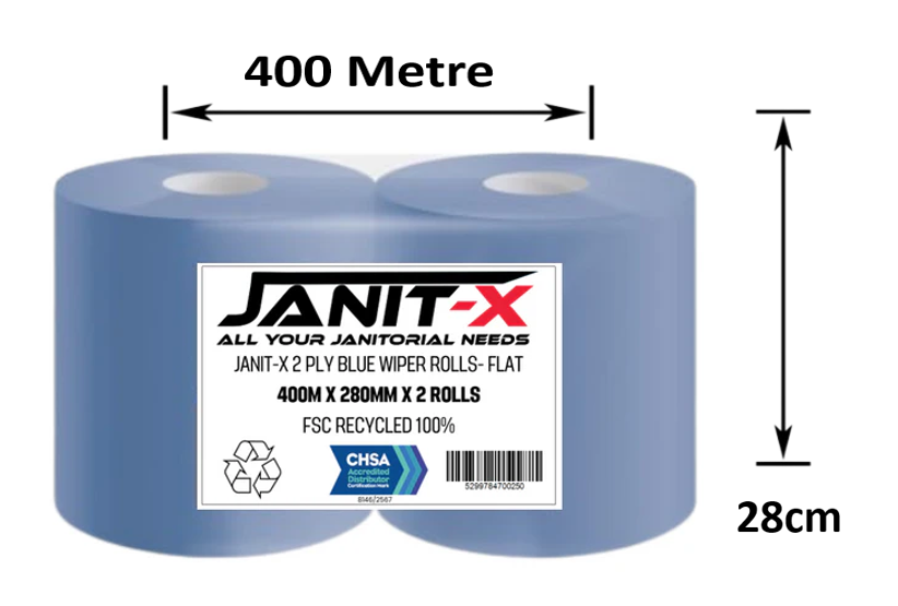 Janit-X Eco 100% Recycled XXL Forecourt Wiper Rolls Blue 2 x 400m x 280mm