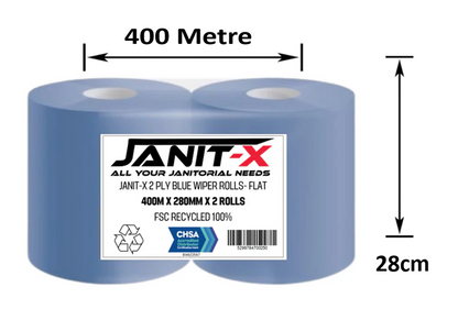 Janit-X Eco 100% Recycled XXL Forecourt Wiper Rolls Blue 2 x 400m x 280mm