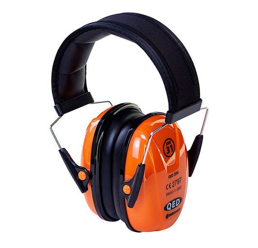 QED Premium Ear Defender with Padded Headband 31SNR {Black/Orange}