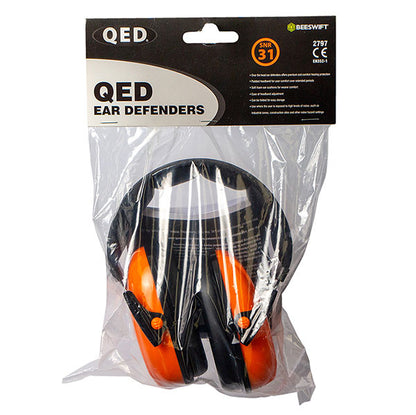 QED Premium Ear Defender with Padded Headband 31SNR {Black/Orange}