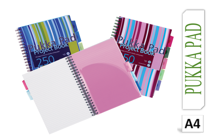 Pukka Pad Stripes Polypropylene Project Book 250 Pages A4 Blue/Pink (Pack of 3) PROBA4 - NWT FM SOLUTIONS