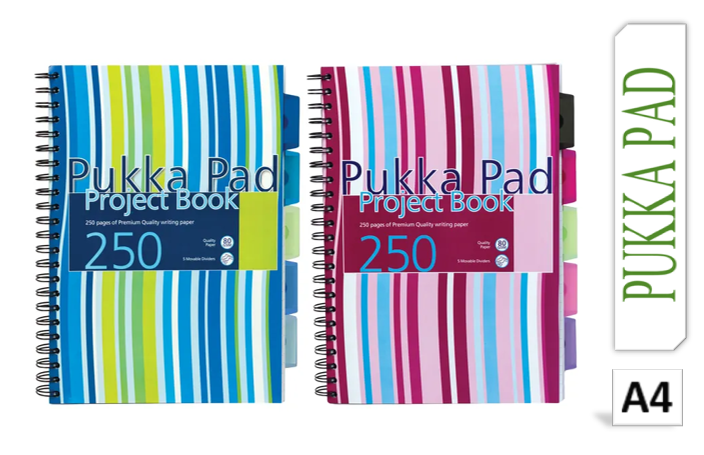 Pukka Pad Stripes Polypropylene Project Book 250 Pages A4 Blue/Pink (Pack of 3) PROBA4 - NWT FM SOLUTIONS