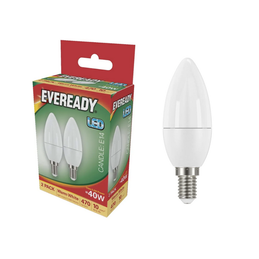 Eveready Warm White 40w LED Candles {2-Pack} E14, Thin Screw.
