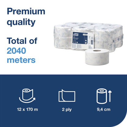 ork T2 2 Ply Mini Jumbo Premium Toilet Roll Pack 12's {110254}