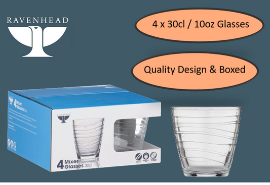 Ravenhead Essentials Set of 4 x 30cl/10oz, Swirl Mixer Glasses Gift Boxed