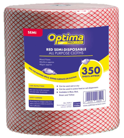 Janit-X Optima All Purpose, Non Woven Cloth Roll 350 Sheet {Red}