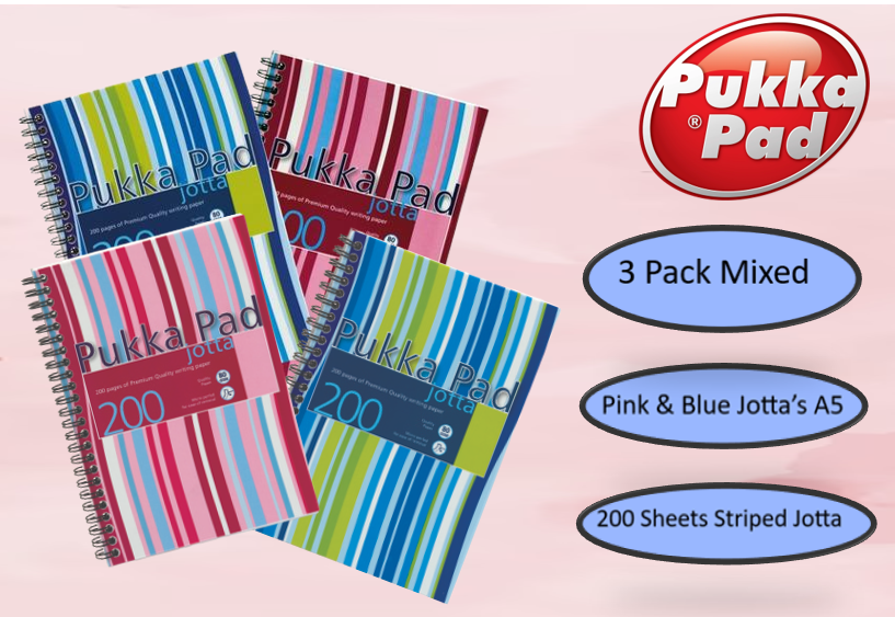 Pukka Pads Pink/Blue Stripes Jotta A5 Notebook Pack 3 - NWT FM SOLUTIONS