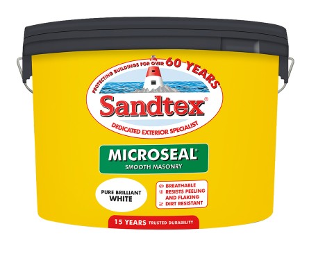 Sandtex Masonry Paint | Smooth Pure Brilliant White | 10 Litre Tub.