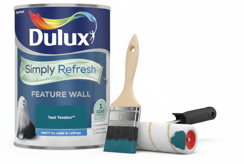 Dulux Simply Refresh Feature Wall Matt Emulsion Paint - Teal Tension - 1.25L, 5569246