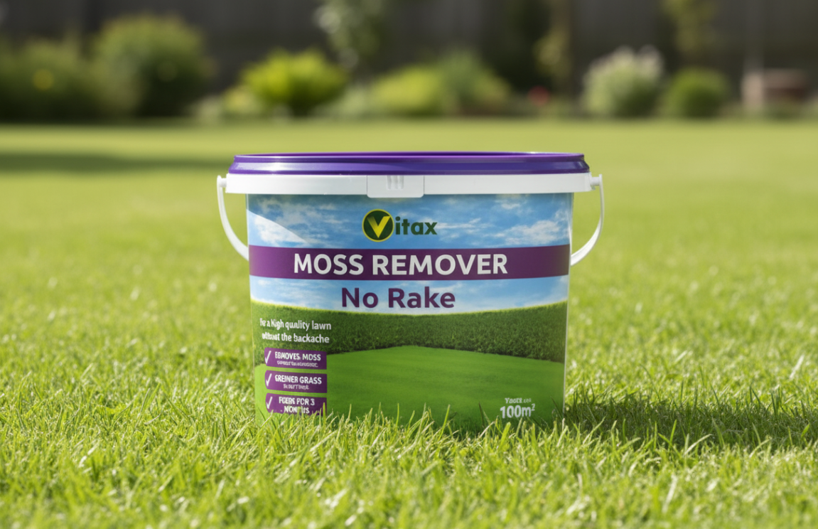 Vitax Moss Remover | No Rake | Dual Purpose Lawn Feed And Moss Removal | 100msq Tub