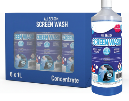 Flow 1L Screen Wash Concentrate | All Season Windscreen Cleaner | Protects to -5°C | Intensive Cleaning Formula